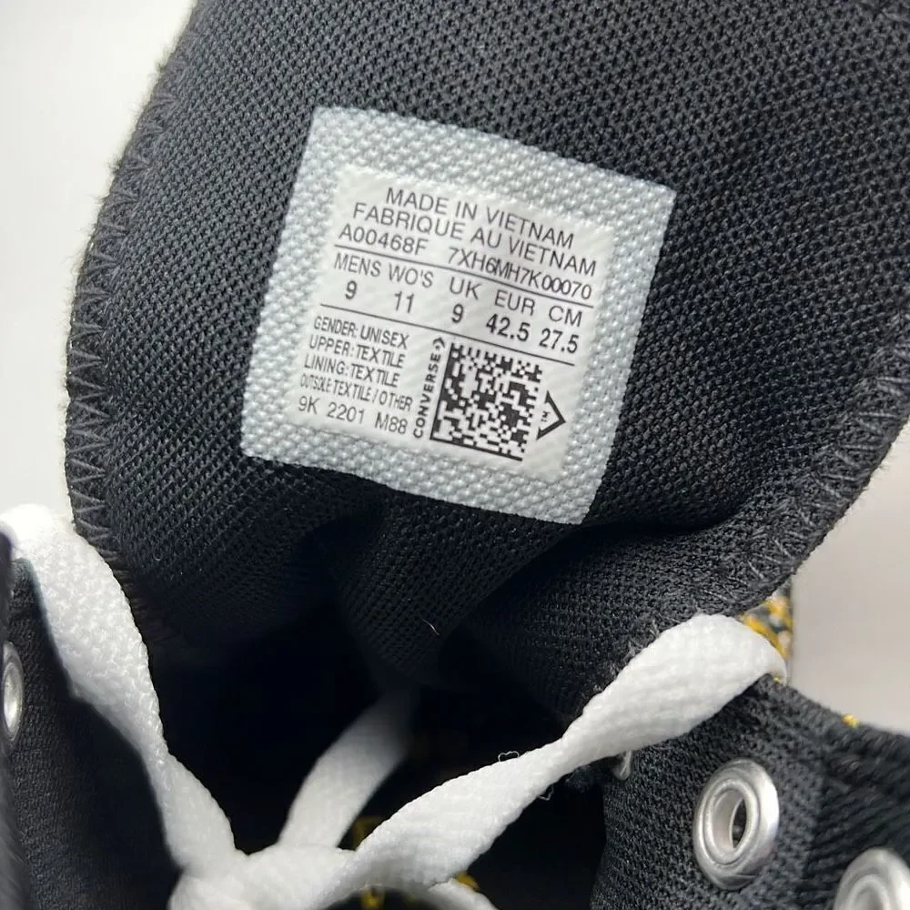 Converse Unisex Chuck Taylor‎ All Star Hi Shoe Size 9 Men Black /Yellow A00468F